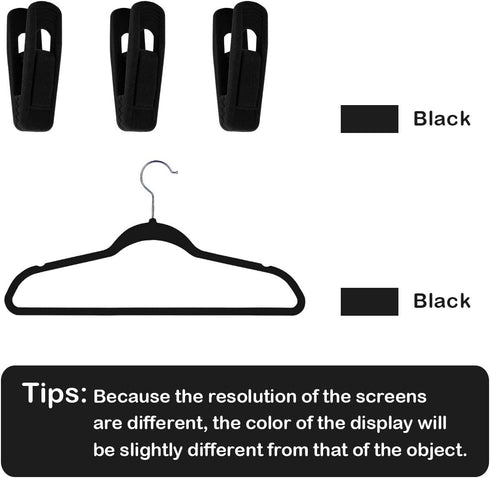 Trgowaul Thin Velvet Hangers Clips, Strong Finger Clips Perfect for Pants (20pc, Black)...