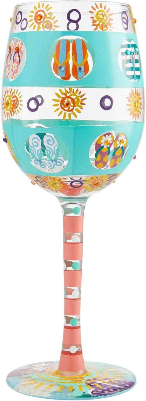 Enesco 6004759 Designs by Lolita Flip Flop Days Artisan Hand-Painted Wine Glass, 15 Ounce, Multicolor...
