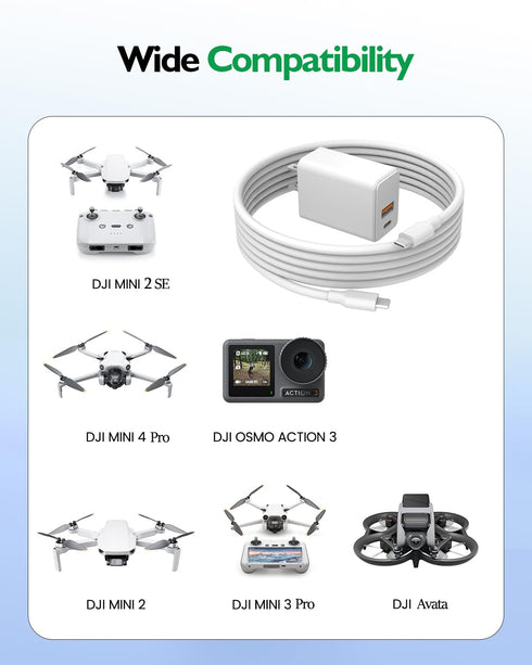 30W USB-C Charger Fit for DJI Mini-2-SE, Mini-4-Pro, Mini 3 Pro, Mini 2, Mini 3, 4, Osmo Pocket 3, Avata, Mini SE Fast Charging,Dual Port Type C W...