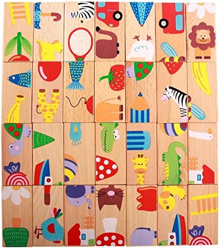 28 Pcs of Educational Wooden Toy Domino Animal Puzzles Kids Game Gift...