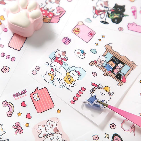 PRSTINCOL Cute Cat Scrapbooking Kit,Scrapbook Supplies Kit with Cat Dessert Theme for Junk Journal, Bullet A6 Grid Notebook DIY Scrapbook Birthday...