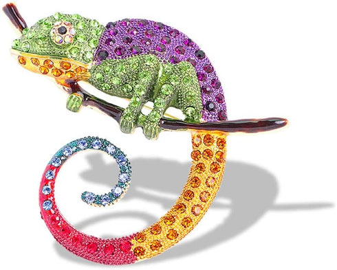 Rhinestone Chameleon Brooch Pin for Women Girls Fashion Exquisite Big Green Purple Colorful Crystal Animal Lizard Brooches Lapel Pins Dress Access...