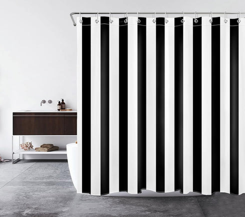 LB Black and White Shower Curtain,Striped Bathroom Curtain,72x72 inch Waterproof Polyester Fabric,Fashion Bath Decor,Ring Hooks Included...
