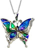 Silvertone Colorful Butterfly Pendant Necklace 24" Stainless Steel Chain...