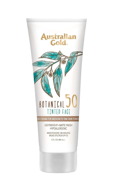 Australian Gold Botanical SPF 50 Tinted Mineral Sunscreen for Face, Non-Chemical BB Cream, Water-Resistant, Matte Finish, For Sensitive Facial Ski...