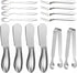 Charcuterie Board Accessories Set,14-Piece Cheese and Butter Spreader Knives & Serving Tongs,Wooden Handle Cocktail Knives...
