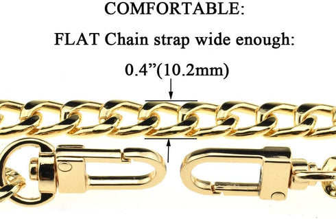 HAHIYO Purse Chain Strap 43.3' Gold for Shoulder Cross Body Sling Purse Handbag Clutch Bag Replacement Comfortable Flat 0.4' Wide Enough 2.4mm Ext...