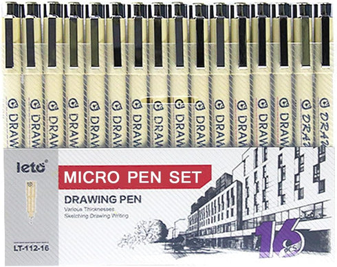 Micro Fineliner Drawing Art Pens: 16 Black Fine Line Waterproof Ink Set Artist Supplies Archival Inking Markers Liner Professional Sketch Outline ...