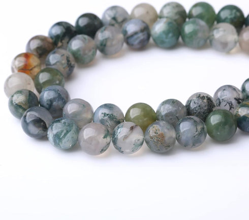 32PCS 12MM Natural Moss Agate Stone Beads Energy Healing Beads for DIY Jewelry Bracelet Necklace Making for Jewelry Making15Inch...