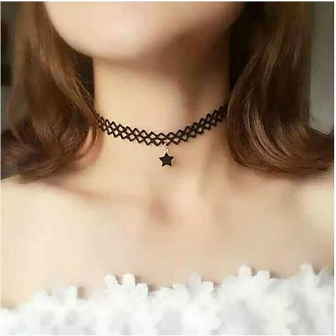 Boho Lace Star Choker Necklace Black Pentagram Star Pendant Necklace Lucky Star Charm Necklace Chain Gothic Lace Tattoo Choker Necklace Jewelry fo...