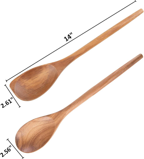 2PCS Acacia Wooden Spoons For Cooking-14 Inch Smooth Finish Cooking Spoons-Comfortable Grip Wood Spoons for Cooking - Non-Stick Cooking Utensils (...