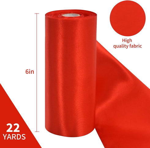 TONIFUL 6 inch x 22yd Wide Red Satin Ribbon Solid Fabric Large Ribbon for Grand Opening Cutting Ceremony Wedding Birthday Party Decoration Gift Cr...