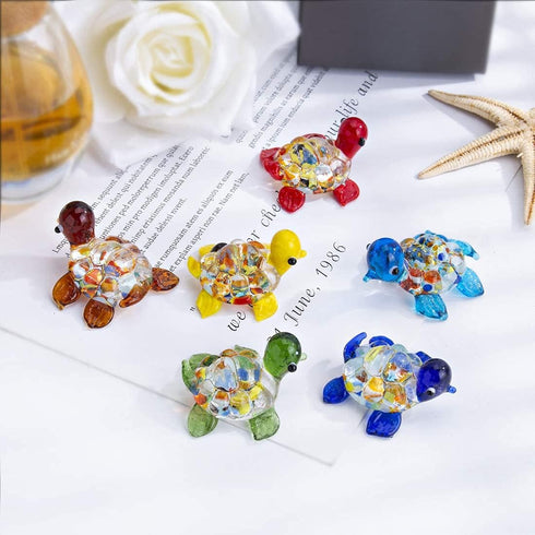 H&D HYALINE & DORA Handmade Mini Sea Turtle Art Glass Blown Sea Animal Figurine,Set of 6...