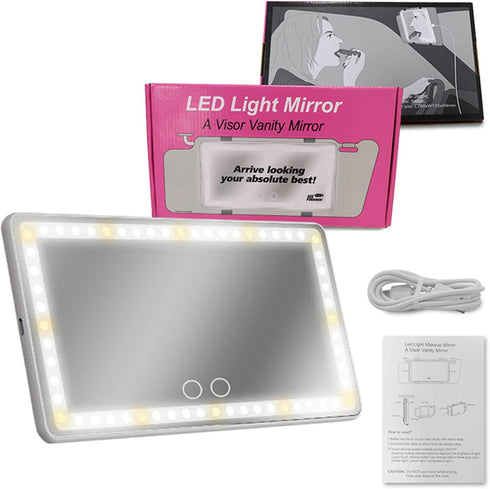 Car Mirror Vanity, Rechargeable Car Visor Mirror with LED Lights, Car Vanity Mirror with 3 Lights Modes, Sun Visor Mirror with Light, White...