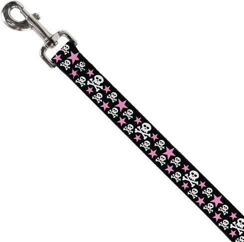 Dog Leash Skulls Stars Black White Pink 4 Feet Long 1.5 Inch Wide...