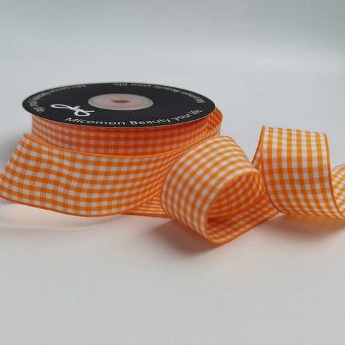 Micomon Orange Gingham Plaid Checked Ribbon 25 Yard Each Roll 100% Polyester (1", Orange)...