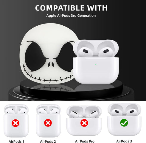 Compatible with AirPods 3rd Generation Case Cover with Cleaner kit, Glow in The Dark Funny Case for Airpod 3 Charging Case Cute 3D Skull Soft Sili...