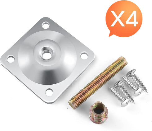 Leg Mounting Plates, 4 Sets Furniture Leg Attachment Plates, 5/16"(M8) Industrial Grade Flat Mounting T-Plates with Hanger Bolts, Screws, Strength...