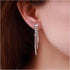 Boho Rhinestone Tassel Earrings Silver Long Crystal Chain Earrings Long Crystal Cz Drop Earrings Vintage Cz Tassels Chain Earrings Wedding Chandel...