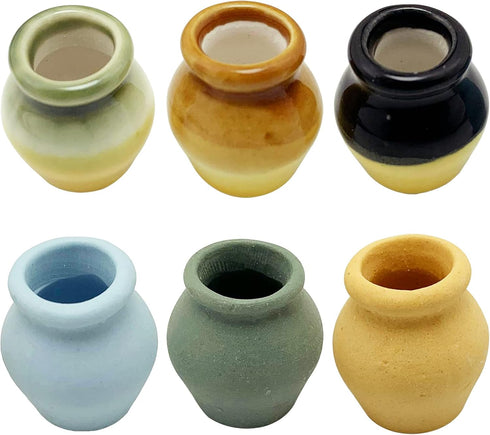 Miniature Terracotta Pots, 6 Pieces Mini Ceramic Clay Flower Pots Pottery Planter for DIY 1:12 Dollhouse Fairy Garden Flower Plants Bonsai Micro L...