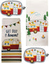 4 Piece Happy Camper Kitchen Towel Bundle - 1 Tea Towel, 1 Terry Towel and 2 Potholders...