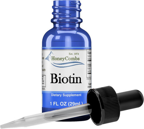 HoneyCombs Vitamin B7 (Biotin) Drops – Liquid Biotin Hair, Skin, Nails Supplement – Digestion & Hair Vitamins - Alcohol-Free, Non-GMO Vitamin Liqu...