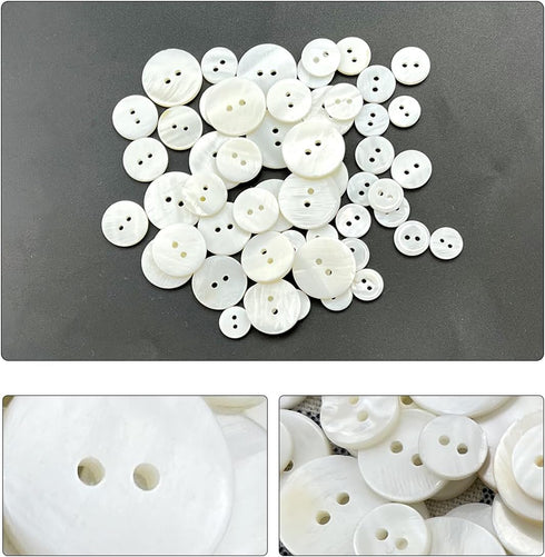 60 PACK Pearl Natural Shell Buttons,6 Sizes 2 Holes Mother of Pearl Sewing Buttons, 10mm/11.5mm/12.5mm/15mm/18mm/20mm Buttons for Sewing DIY Craft...