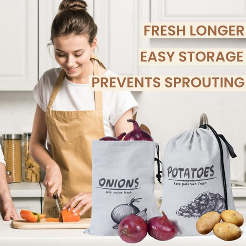 Potato Onion Storage Bag, Reusable Potato and Onion Storage Bag for Pantry, Vegetable Storage Bags with Drawstring Closure, Blackout Liner for Sho...