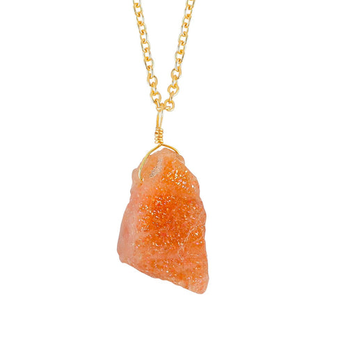 Natural Raw Sun Stone Crystals Pendant Necklace, Raw Gemstone, Energy Healing Crystals, Gift for Her, Birthday, Gemstone Jewelry 18 inch...