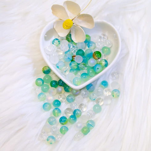 Niziky 100PCS Glass Beads for Jewelry Making, Mix 8MM Green Crackle Lampwork Glass Beads Aurora Crystal Beads Matte Gemstones Spacer Beads Kits fo...