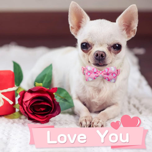 azuza Valentine's Day Dog Collar Bow tie, Lovely Pink Dog Collars with Bowtie for Medium Dogs...