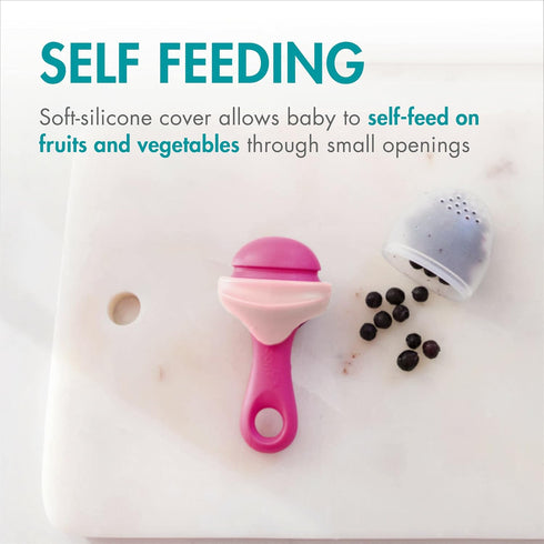 Boon PULP Silicone Baby Feeder — 1 Count — Pink and Blush — Soft Silicone Vegetable and Fruit Feeders — Teething Baby Essentials...