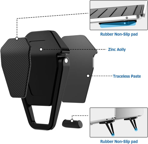 Portable Invisible Laptop Stand, Mini Aluminum Cooling Pad,Computer Keyboard Mount Kickstand,Ergonomic Lightweight Laptop Desk Stand (2pcs(black))...