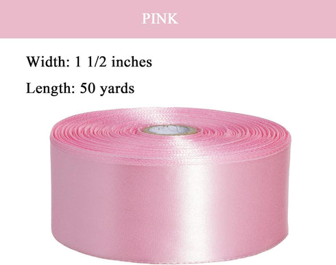 YASEO 1 1/2 Inch Pink Solid Satin Ribbon, 50 Yards Craft Fabric Ribbon for Gift Wrapping Floral Bouquets Wedding Party Decoration...