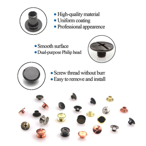 150 Sets Chicago Screw Kit 6 Color Leather Rivets Screw Rivets Chicago Screw Buttons DIY Leather Trim Black Silver Gold Copper Rose Gold ?M5*4 * 2...