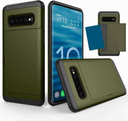 Galaxy S10 Plus Case, Ultra-Thin Shockproof Hard Back Silicone Dual Layer Protective Credit Card Holder ID Cards Slot Scratchproof Case Compatible...