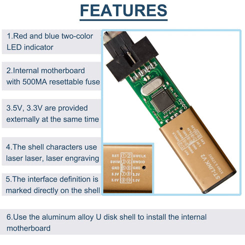 ST-Link V2 Emulator Downloader Programmer STM8STM32 Programming Unit 3.3V 5V Two-Color Indicator with Dupont Cable...