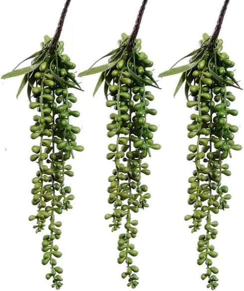 FLIPPED 3 Pack Artificial Plant Succulent Plants Hanging String Pearls Plant Fake Lover Tears Plants ((Green&13.7 in)...