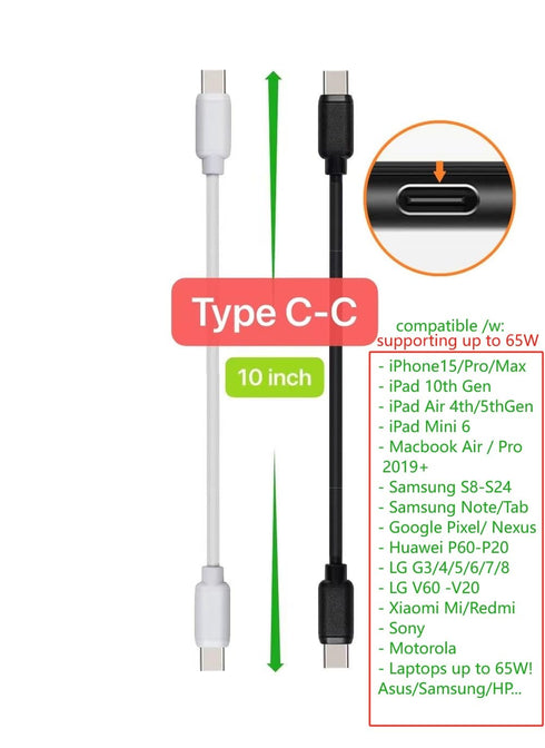 10-Pack Multi Short USB Cables & TypeC-C Cables for Charging Stations Compatible/w iPhone15, iPhone5-14/ iPads/iPad Mini/iPad Pros/Samsung Moblies...