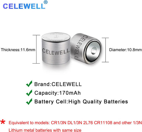 6 Pack DL1/3N CR1/3N 3V Lithium Battery 170mAh?7-Year Warranty?...