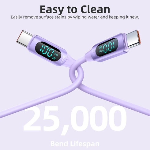 100W USB C to USB C Cable 5A 6.6ft Type C to Type C Cable with LED Display Silicones USB C Charger Cable for Samsung Galaxy S24 S23 S22 S21 A55 A4...