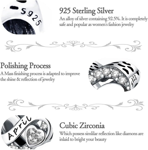 November Birthstone Charm 925 Sterling Silver for Bracelet Necklace Mother's Day (April)...
