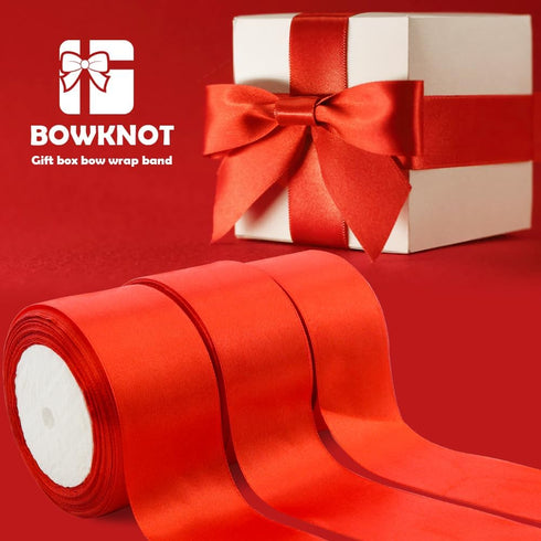 3 Rolls Double Sided Red Satin Ribbon 1.5 Inch Wide 25 Yards Long Grosgrain Polyester Satin Ribbon Fabric Ribbon for Wedding Decor, Gift Wrapping,...