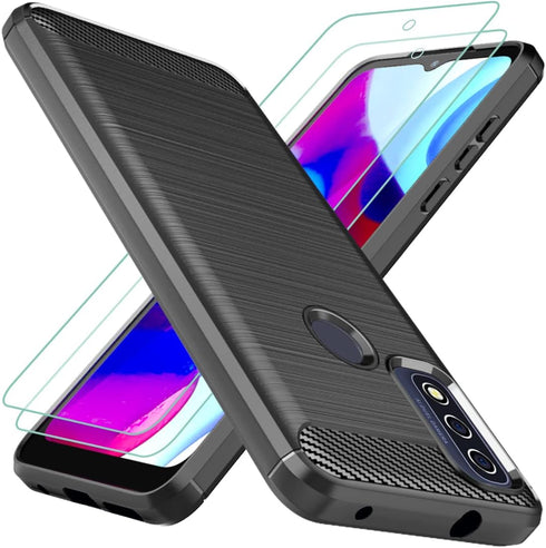 Osophter for Moto G Pure Case: with 2pcs Screen Protector Shock-Absorption Flexible TPU Rubber Protective Cell Phone Cover for Motorola G Pure(Bla...