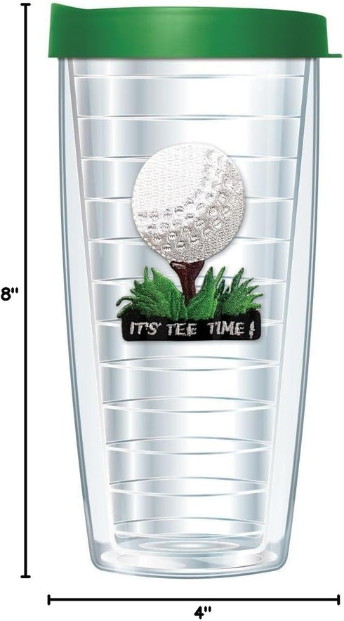 Tee Time Golf w/Grass Green Lid Tumbler Cup 16 Oz | Fantastic Temperature Retention, Thermal Insulated! Dishwasher and Microwave Safe | BPA Free| ...
