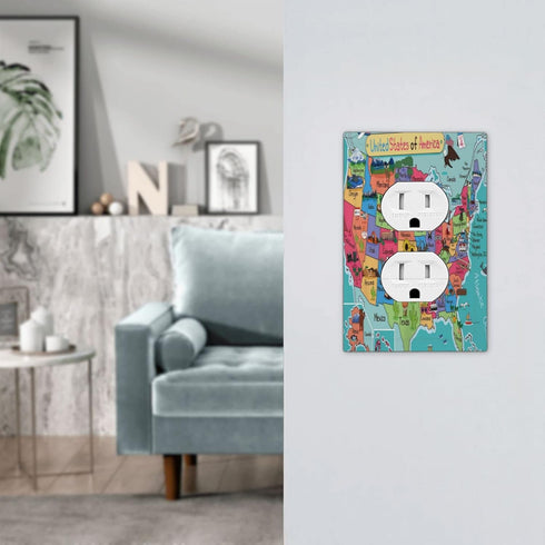 Turquoise USA Map Art Historical Atlas 1 Gang Outlet Covers Duplex Receptacle Device Plug Socket Wall Plate Electrical Faceplate Switchplates Cart...