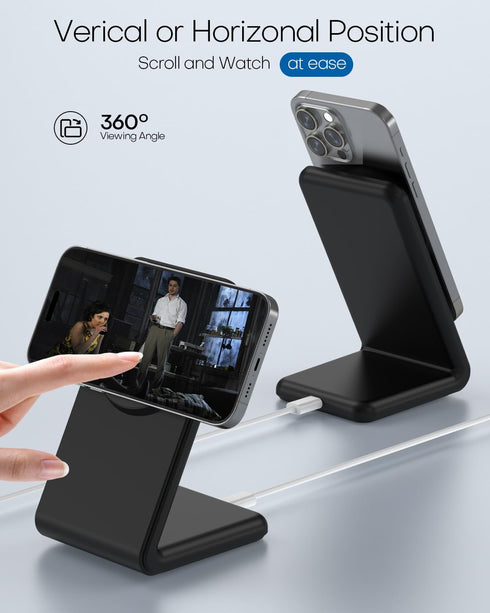 for Apple Mag-Safe Charger Stand, Magnetic Wireless Charger with Fast Charging Capability for iPhone 15/14/13/12 (with 20W Adapter, 5Ft Cable) - B...