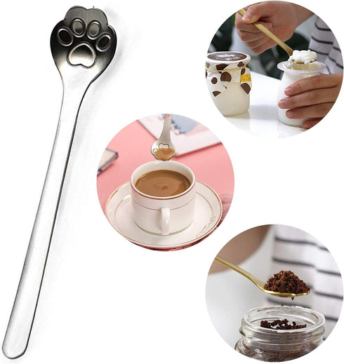 8-Pack Cat Paw Stainless Steel Teaspoons, Coffee, Cake, Ice Cream Spoon Set, 5.9 inch...