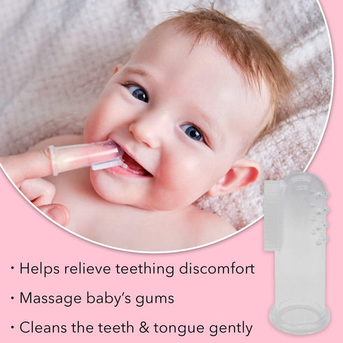 Baby Finger Toothbrush (Set of 2) - Silicone Baby Toothbrush with 2 Cases in Blue - Toddler Training Toothbrush - Newborn Oral Massager - Easy Ora...