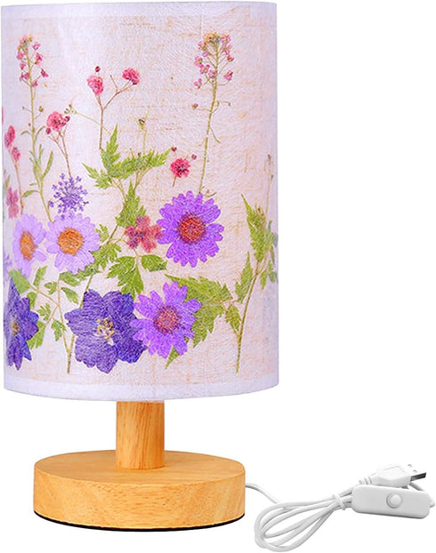 Flower Lamp Bedside Lamps Pressed Flowers Table Lamp with Wood Base – Linen Shade Small Lamps for Nightstand, Bedroom Living Room Kids Rooms Class...